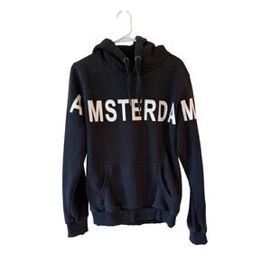 Amsterdam Graphic Print Kangaroo Pocket Drawstring Fox Hoodie Black Men's Size L